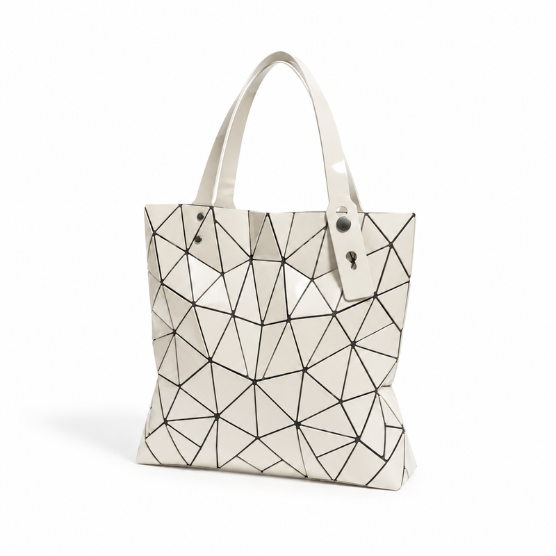 Ivory Geometric Glossy Structured Tote Bag-3