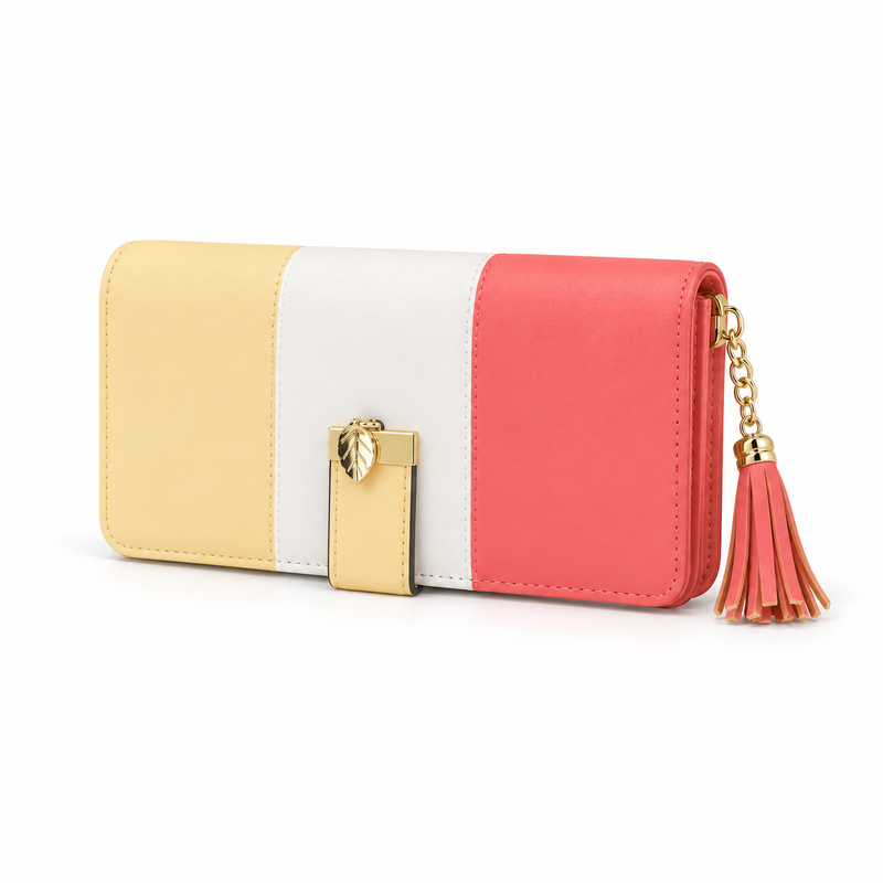 Pastel Colour Block Wallet With Tassel-3