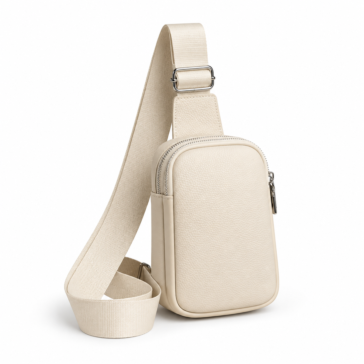 Ivory Textured Sling Bag With Adjustable-Strap