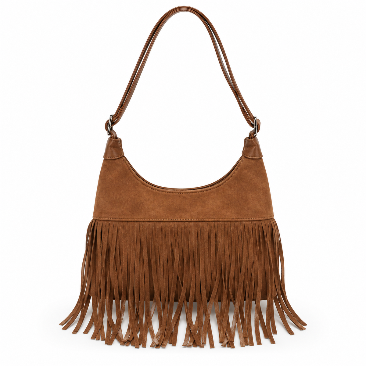 Vintage Brown Star Studded Fringe Shoulder Bag