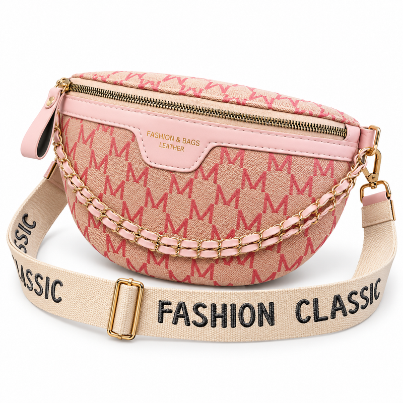 Pink Monogram Crossbody Bag With Chains-2