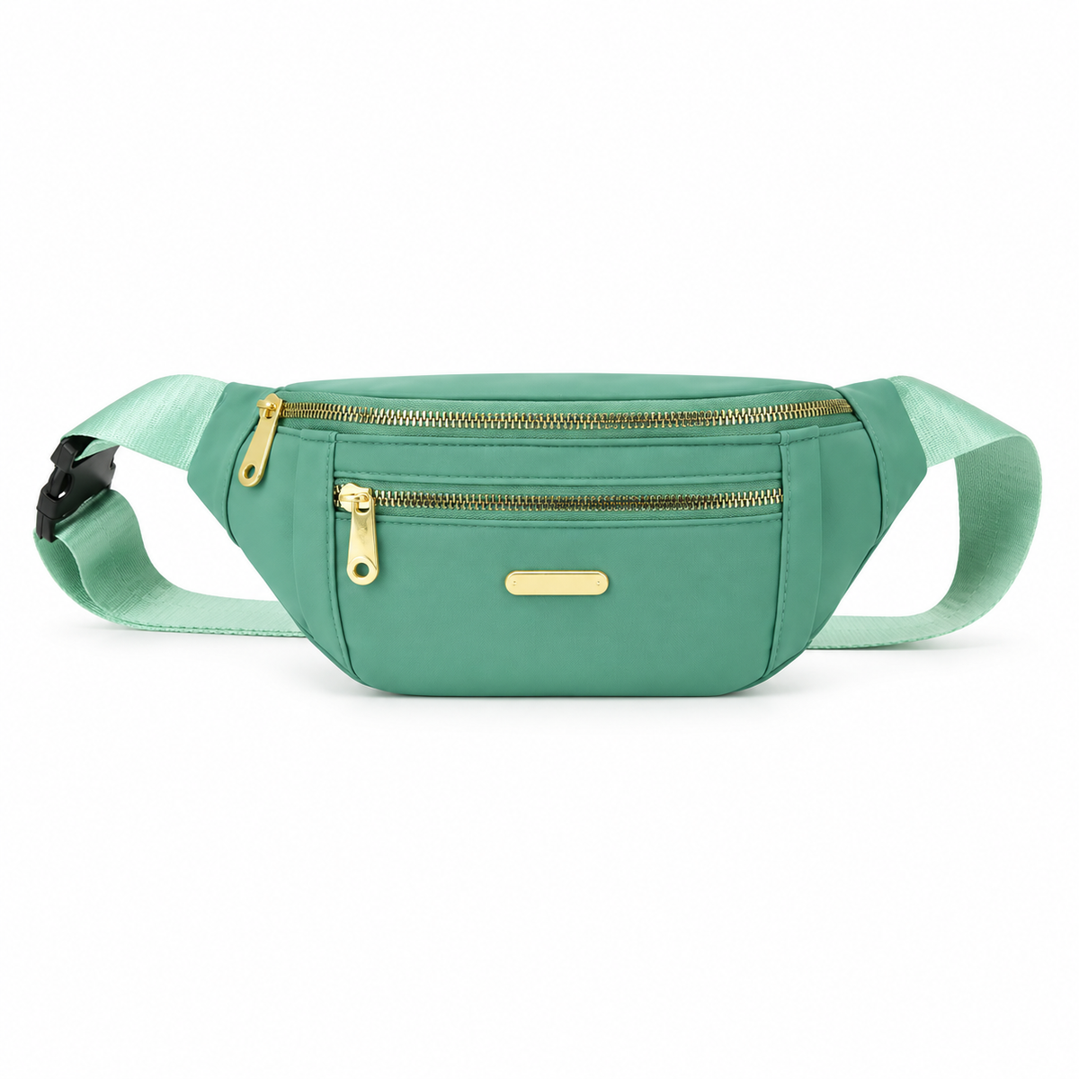 Mint Green Waist Bag Gold Zippers-3