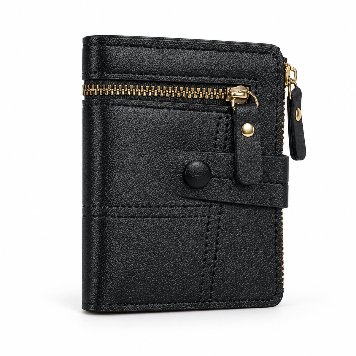 Classic Black Bifold Wallet With Zippers