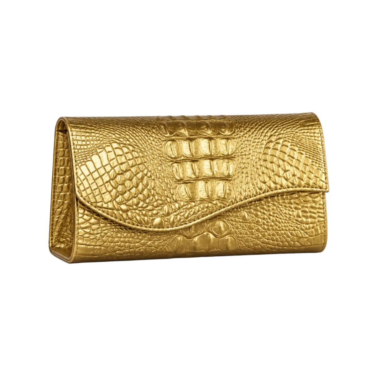 Metallic Gold Crocodile Embossed Evening Clutch-1