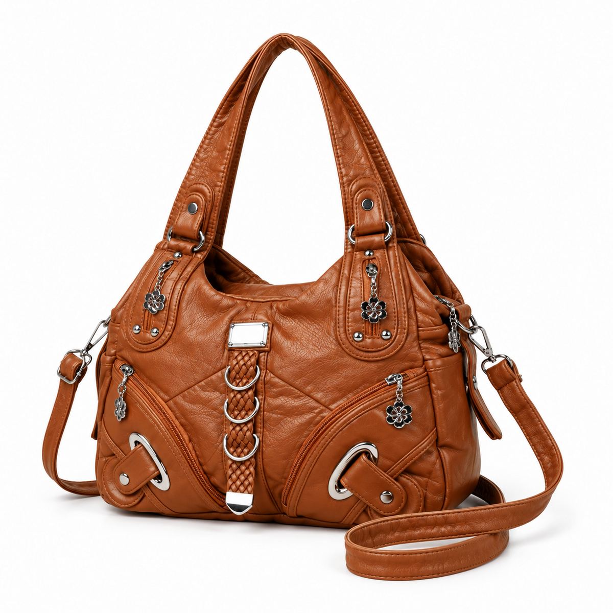 Caramel Crossbody Bag With Braided Details-2