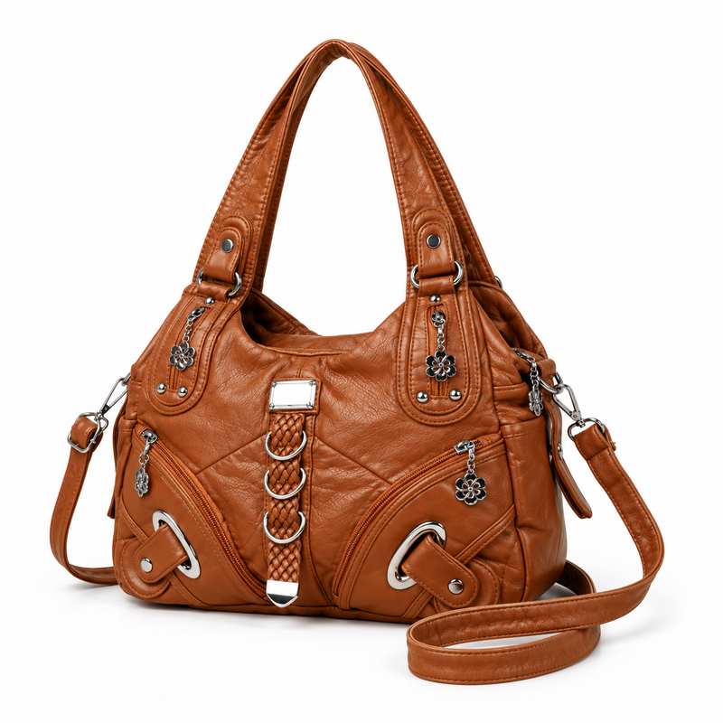 Caramel Crossbody Bag With Braided Details-2
