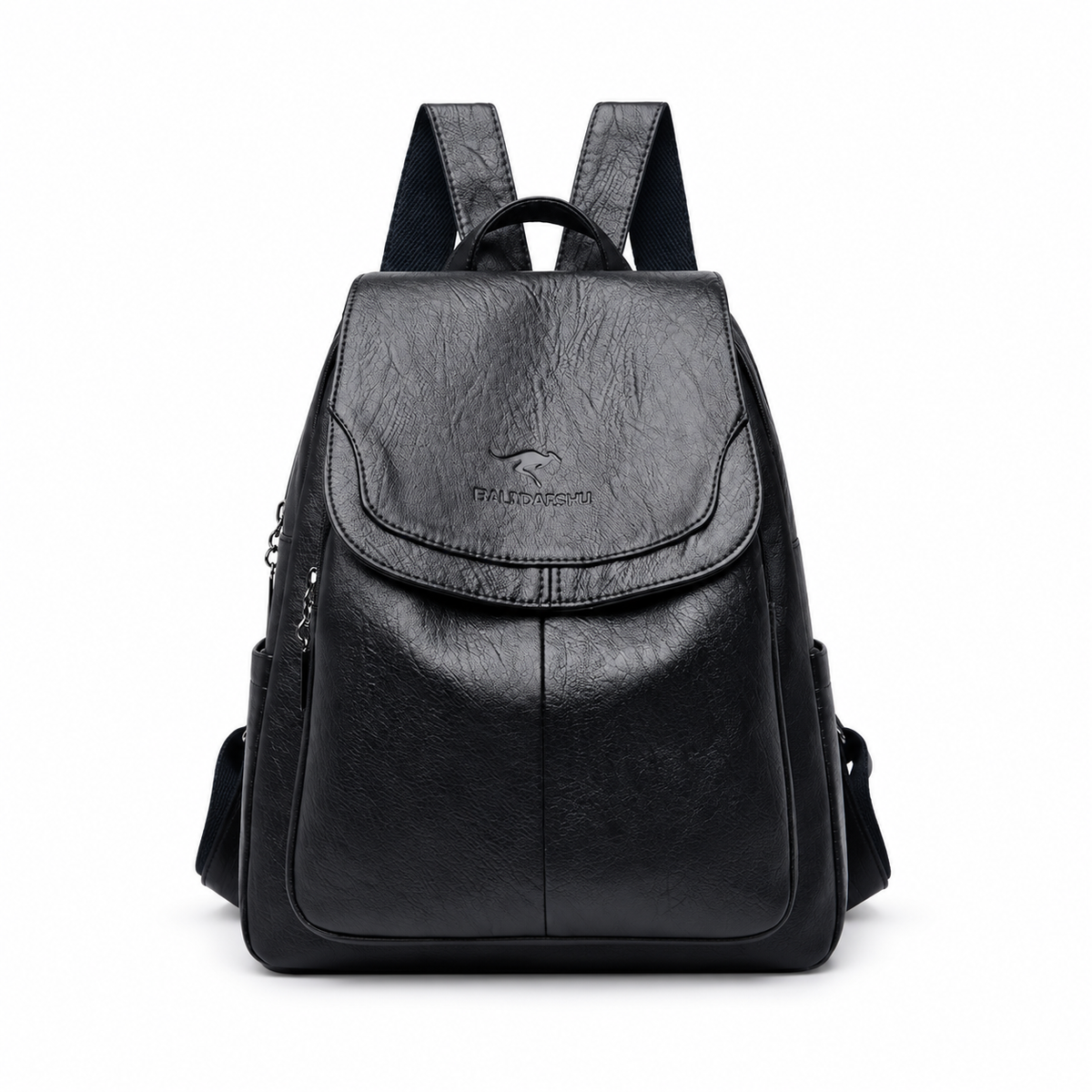 Classic Black Textured Flap Everyday Backpack-4