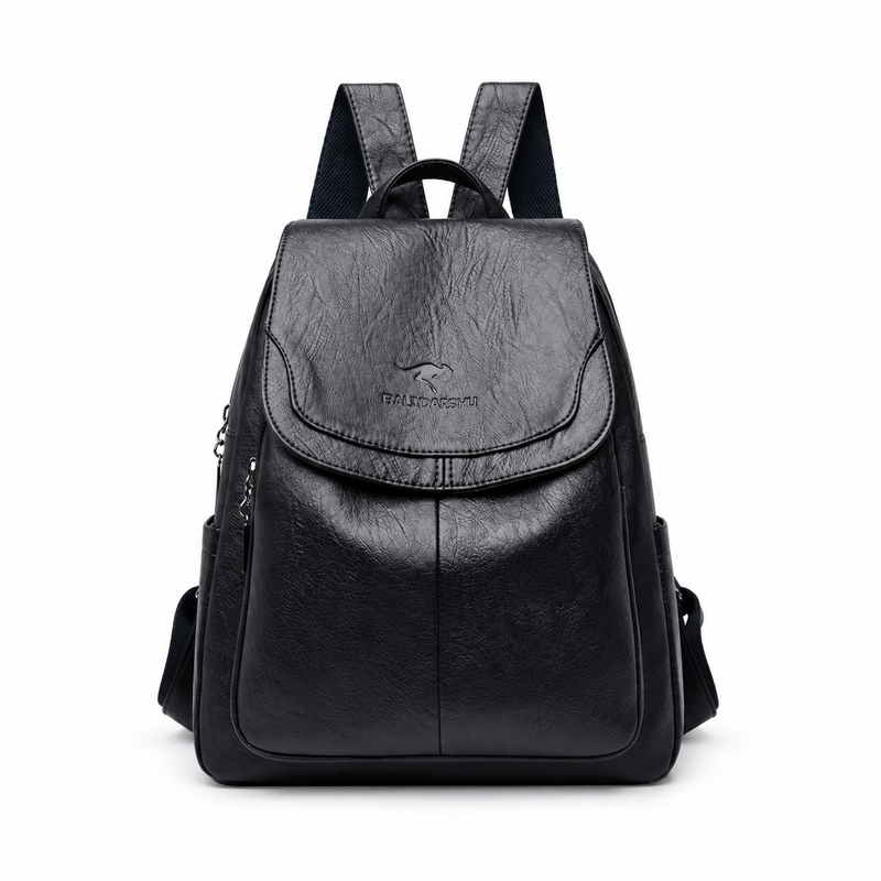 Classic Black Textured Flap Everyday Backpack-4