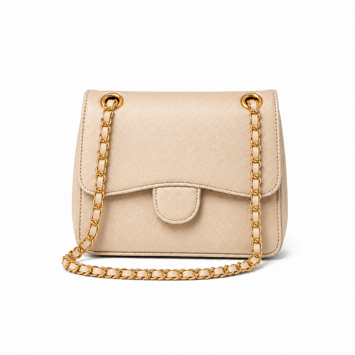 Champagne Textured Chain Strap Shoulder Bag-2