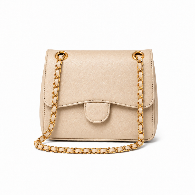 Champagne Textured Chain Strap Shoulder Bag-2