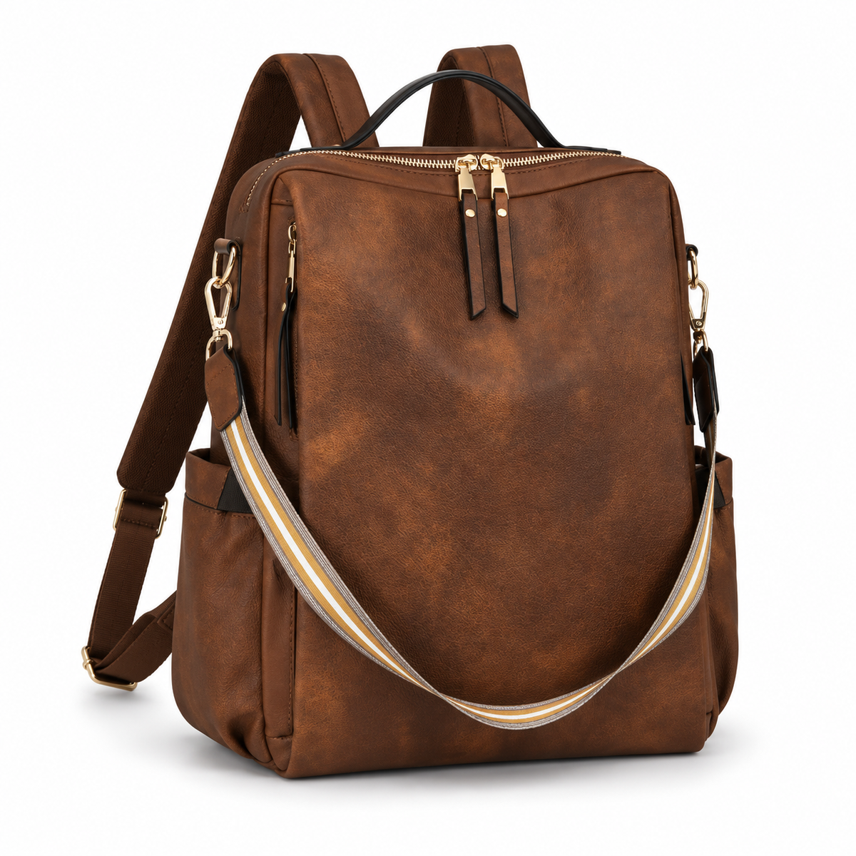 Brown Vintage Leather Convertible Backpack Bag-1