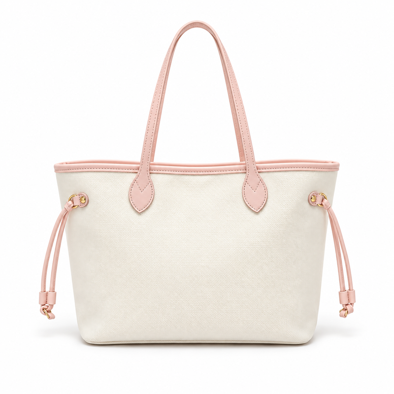 Elegant Vegan Cream Tote Pink Trim-4