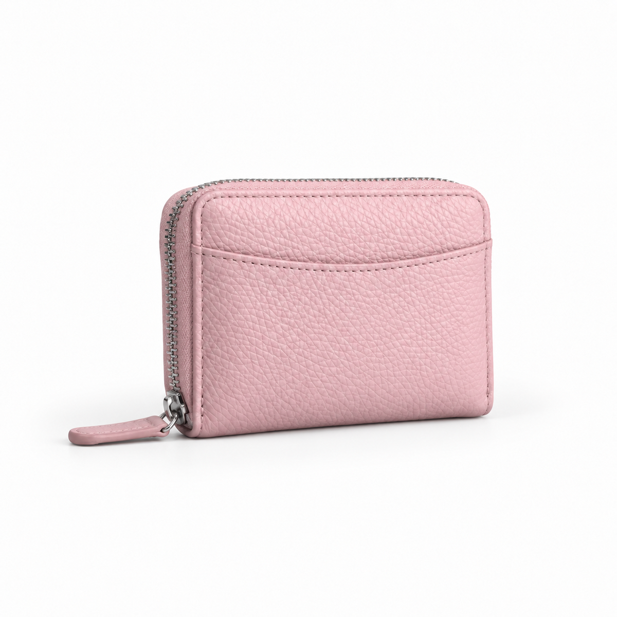 Pink Pebbled Leather Zip-Around Compact Wallet-1