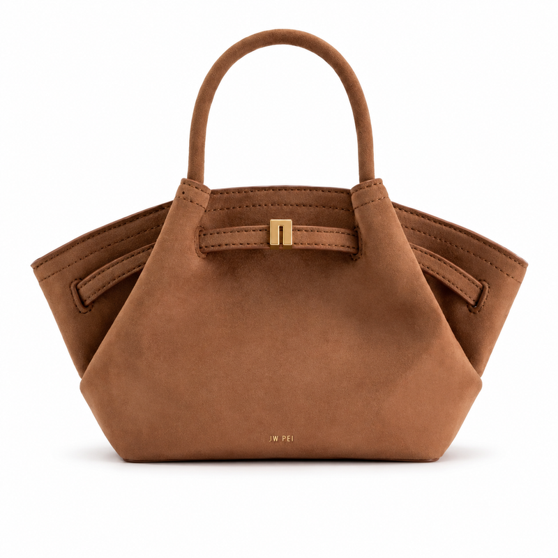 Elegant Brown Suede Winged Top-Handle Handbag-1