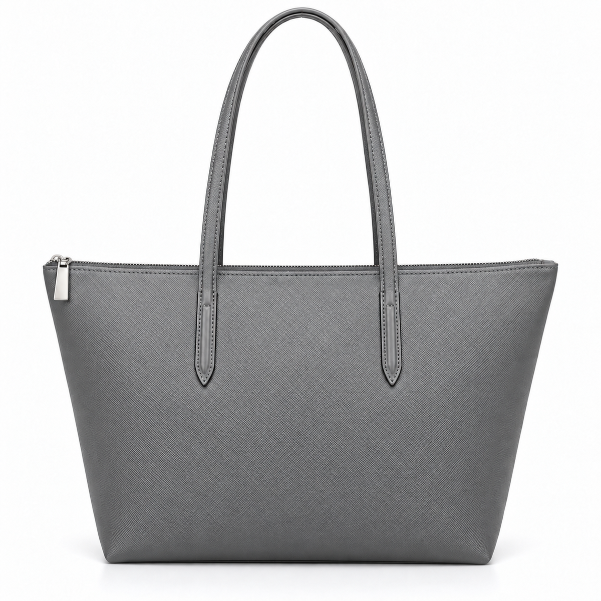 Grey Leather And Canvas Tote Bag