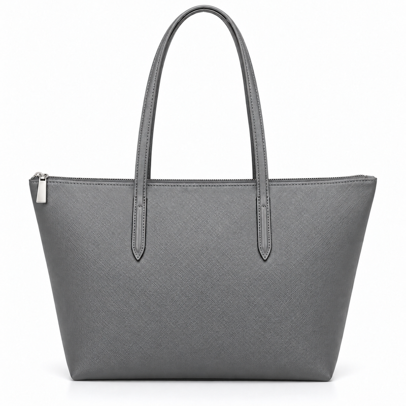 Grey Leather And Canvas Tote Bag-2
