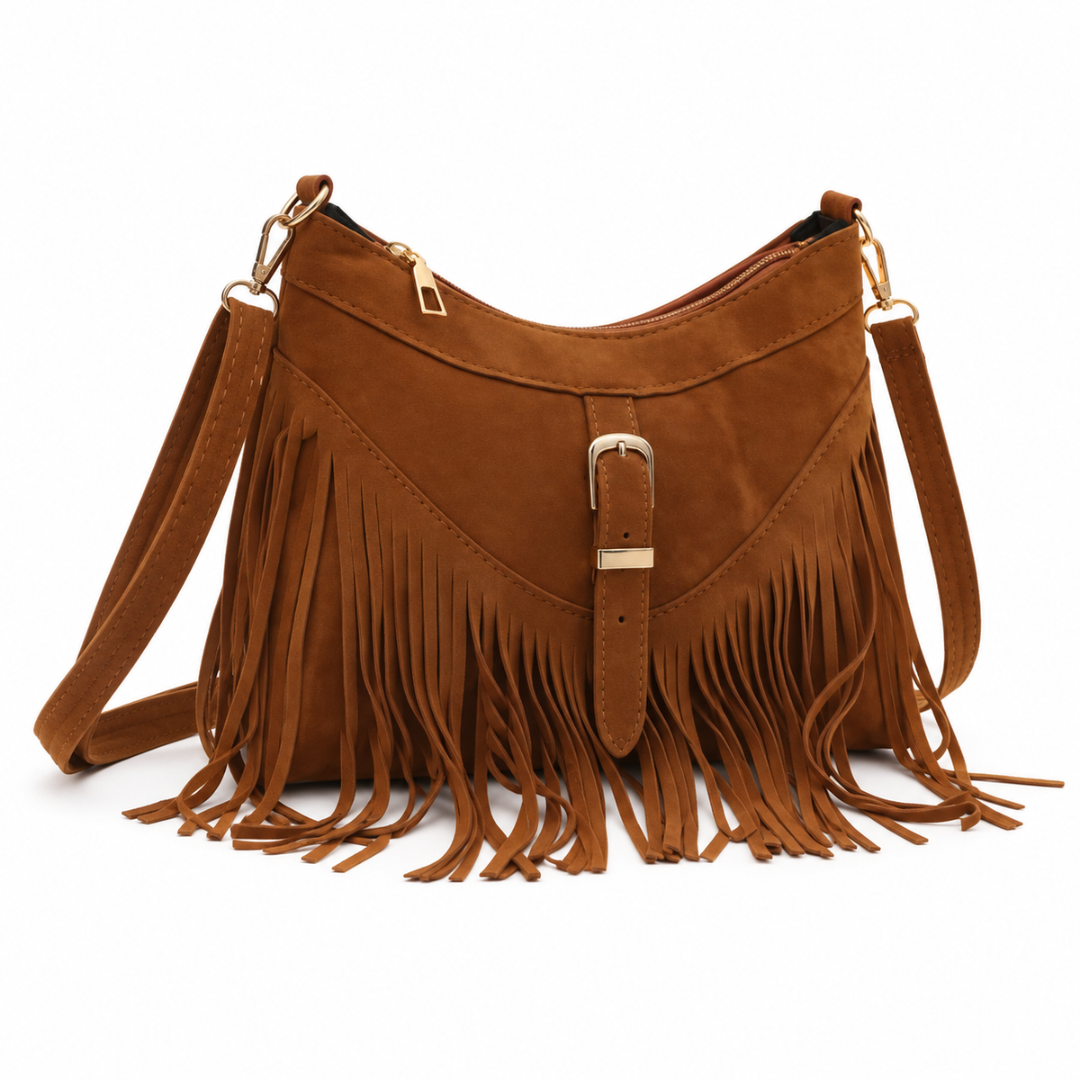 Vintage Camel Bohemian Fringe Shoulder Bag-1