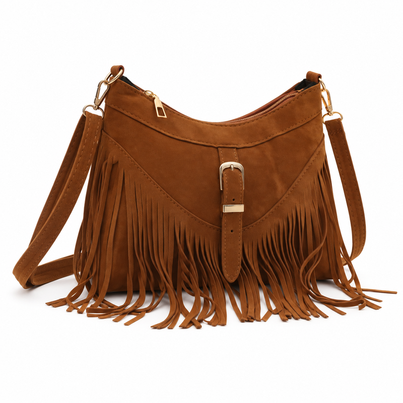Vintage Camel Bohemian Fringe Shoulder Bag-1