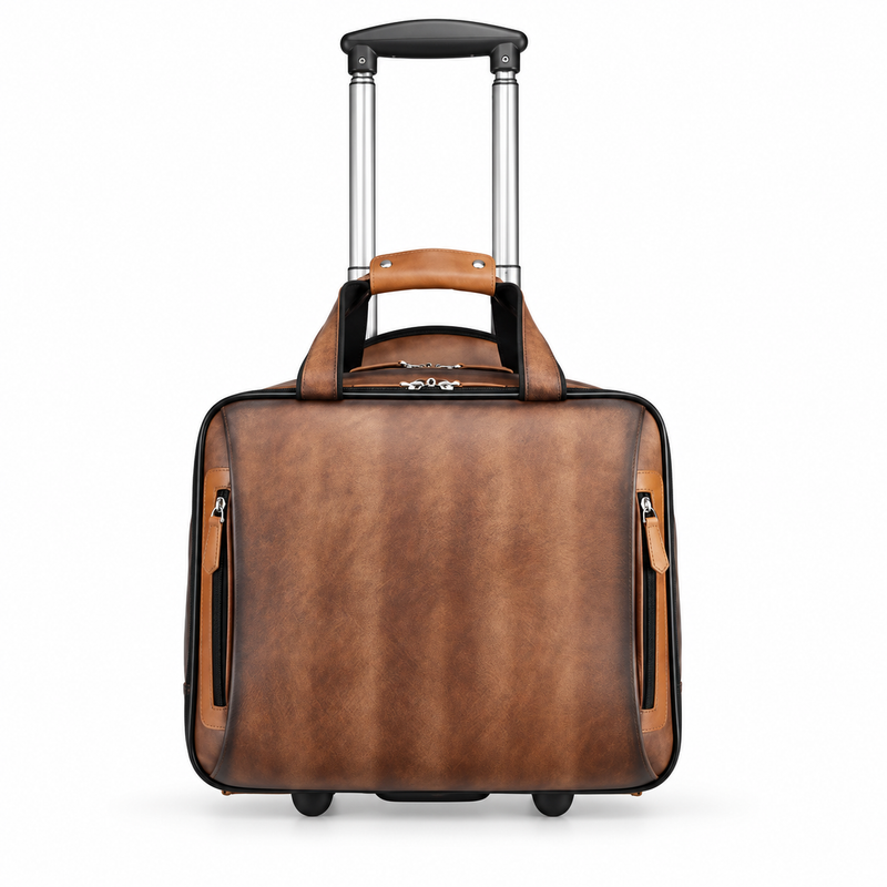 Vintage Brown Rolling Business Travel Bag-4