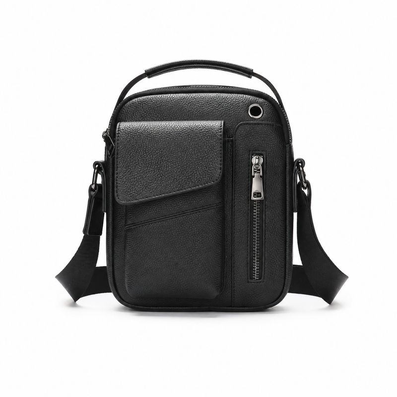 Men’s Black Leather Crossbody Shoulder Bag-2