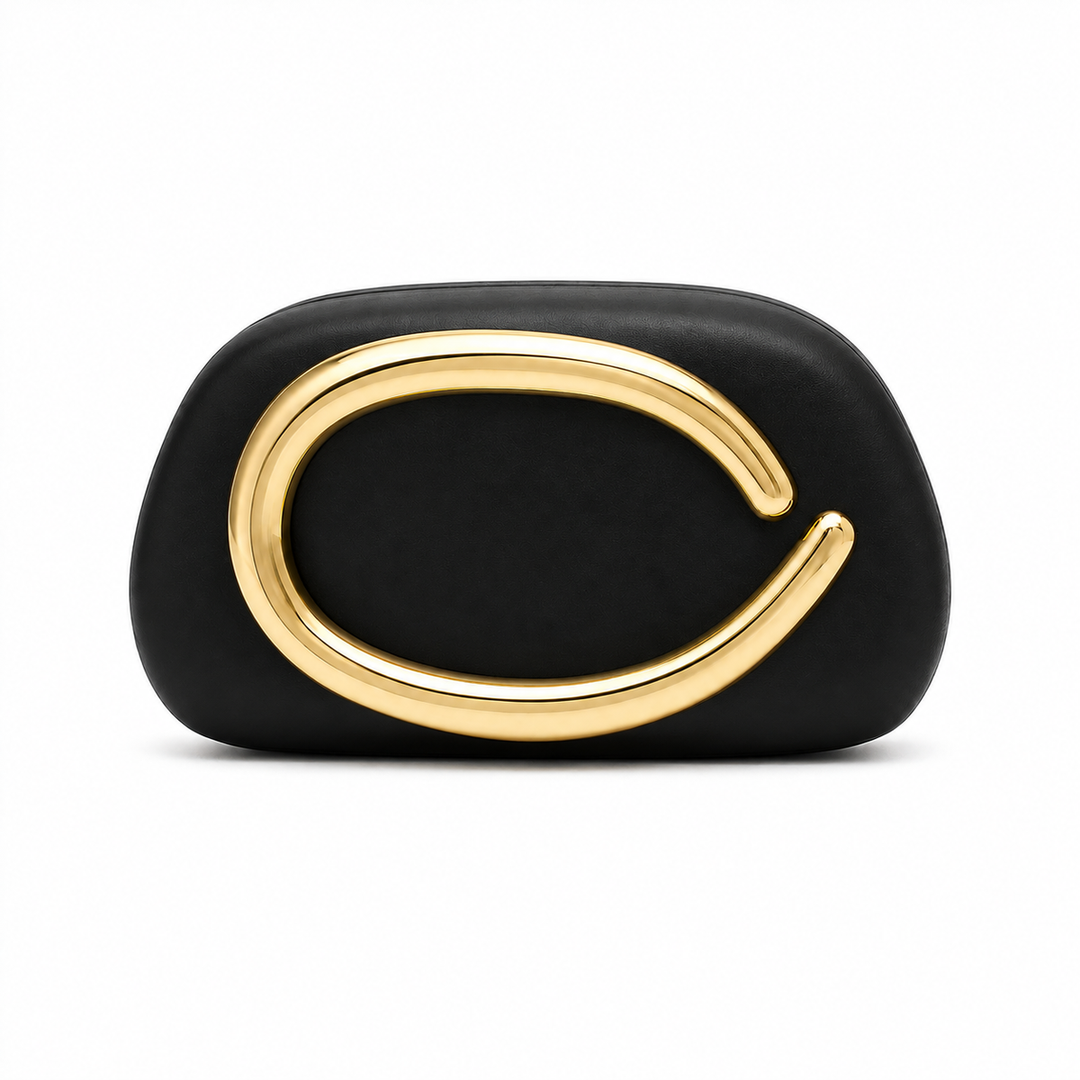 Black Sculptural Clutch with Gold Handle-3