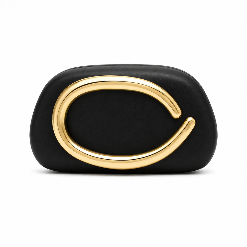 Black Sculptural Clutch with Gold Handle-3