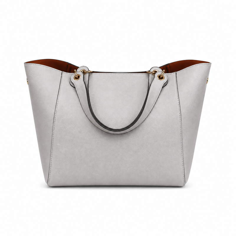 Elegant Light Grey Structured Tote Handbag-4