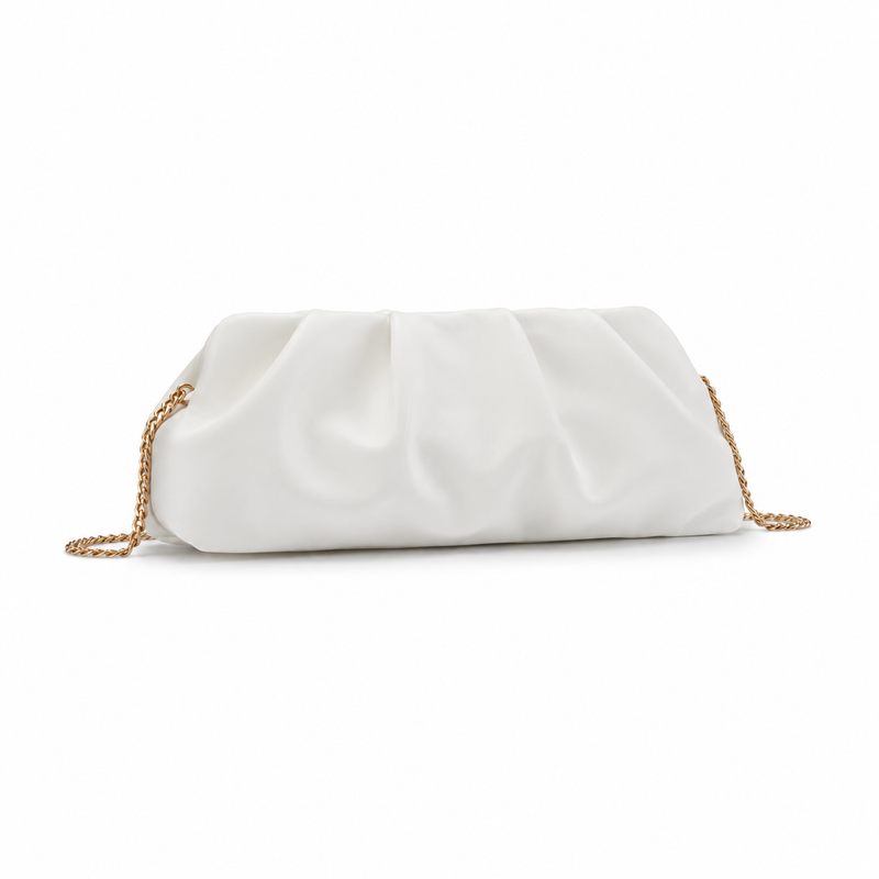 Elegant White Ruched Clutch Bag-1