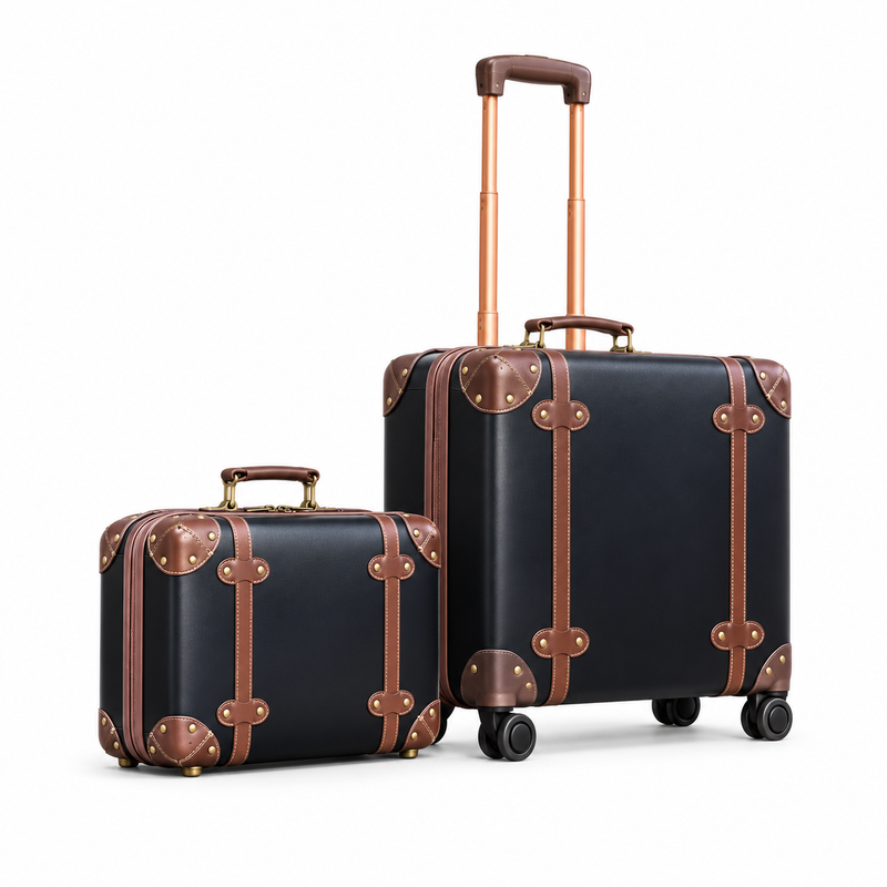 Vintage Black Brown Trim Luggage Set-1