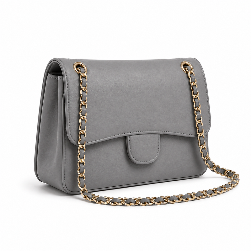 Grey Chain Strap Flap Shoulder Bag-1