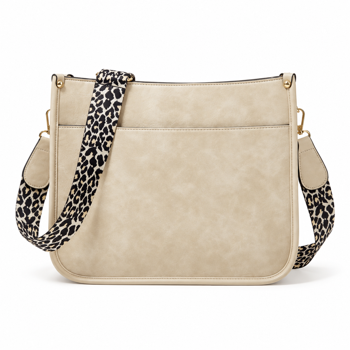 Beige Crossbody Bag With Leopard Strap-2