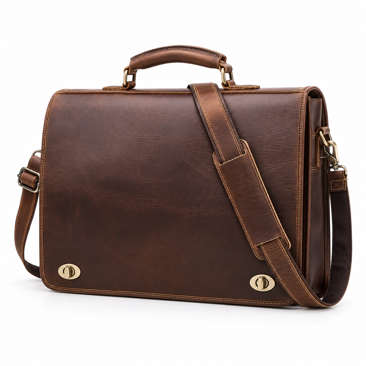 Classic Brown Leather Laptop Messenger Bag-3