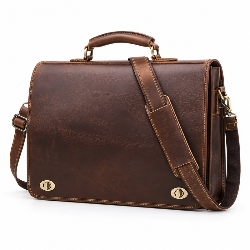 Classic Brown Leather Laptop Messenger Bag-3