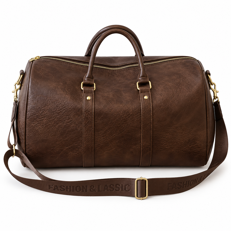 Classic Dark Brown Leather Duffel Bag-2
