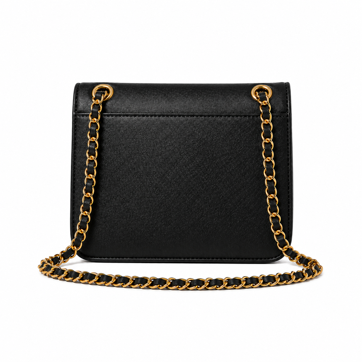 Black Textured Chain Strap Shoulder Bag-4