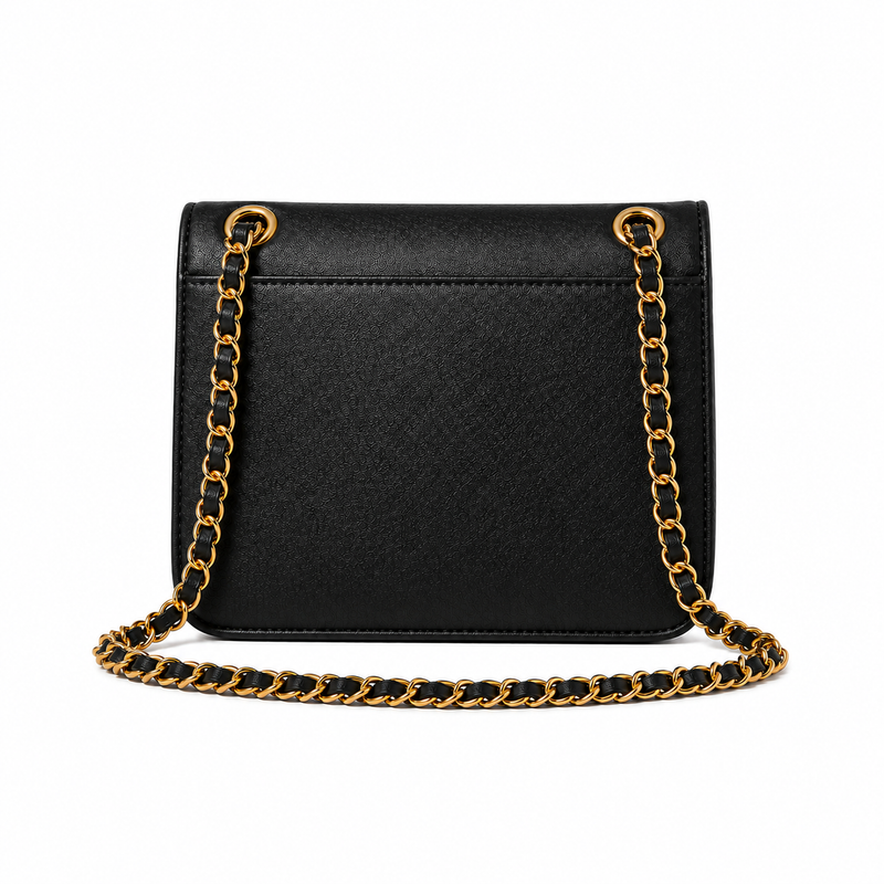 Black Textured Chain Strap Shoulder Bag-4