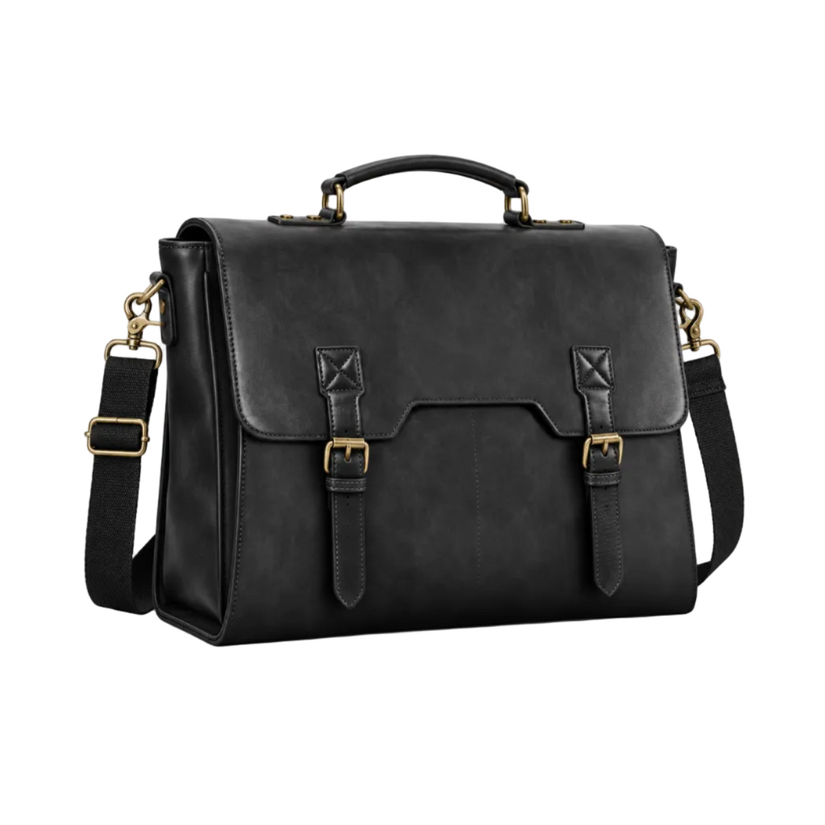 Vintage Black Leather Briefcase With Buckles-1