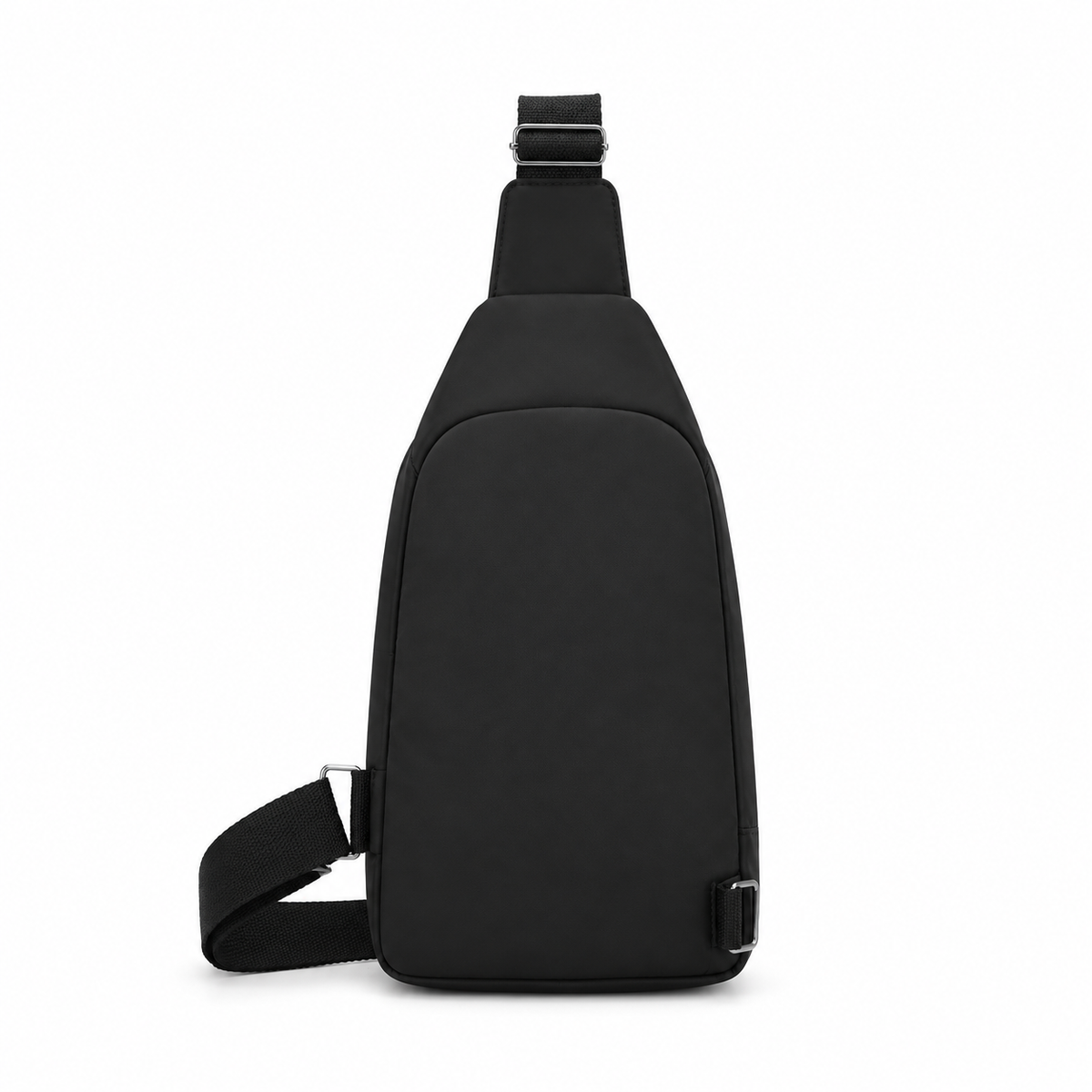 Black Sling Crossbody Bag With Zippers-4