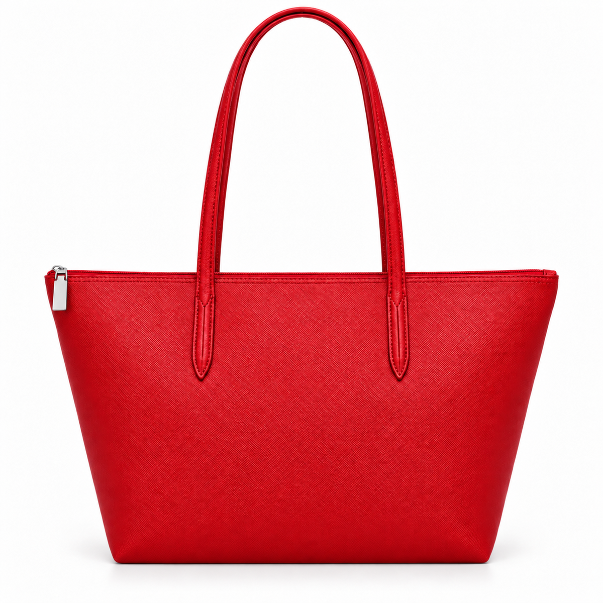 Red Leather And Canvas Tote Bag-3