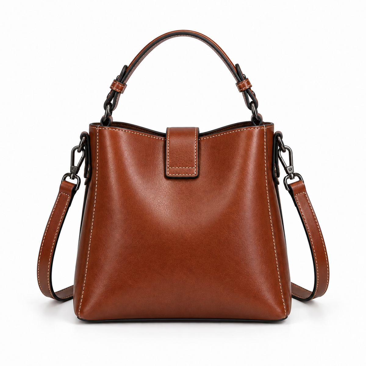 Coffee Brown Structured Leather Shoulder Handbag-3