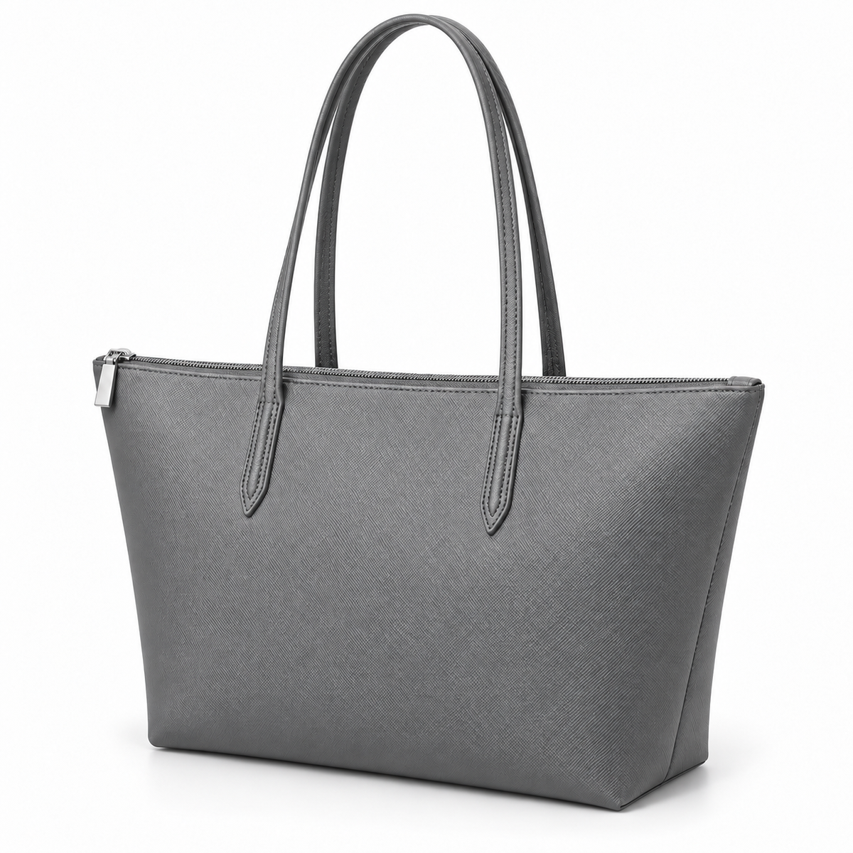 Grey Leather And Canvas Tote Bag-3