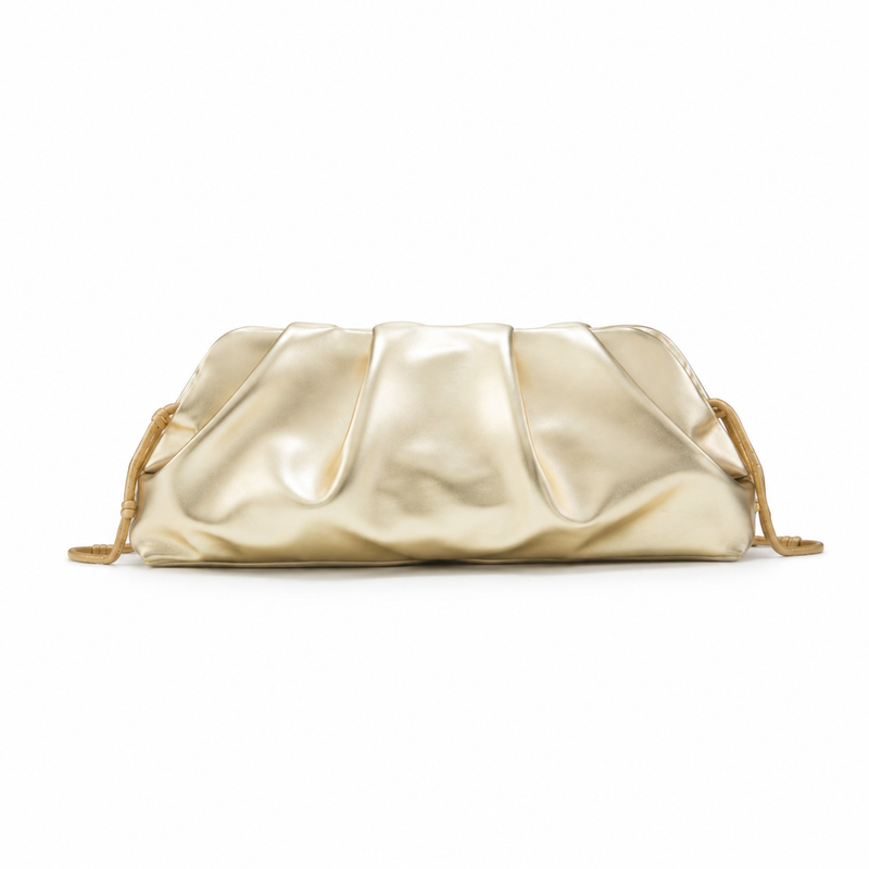 Champagne Gold Ruched Pouch Clutch Bag-1