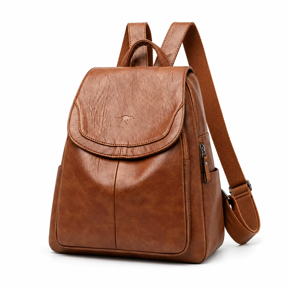 Brown Textured Flap Backpack With Pockets-2
