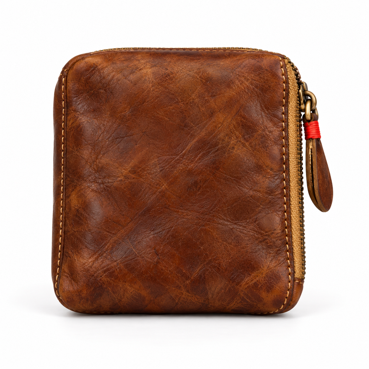 Vintage Brown Zipper Pouch With Pocket-2