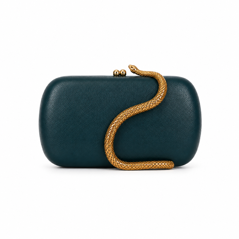 Luxury Teal Snake-Handle Clutch Bag-4