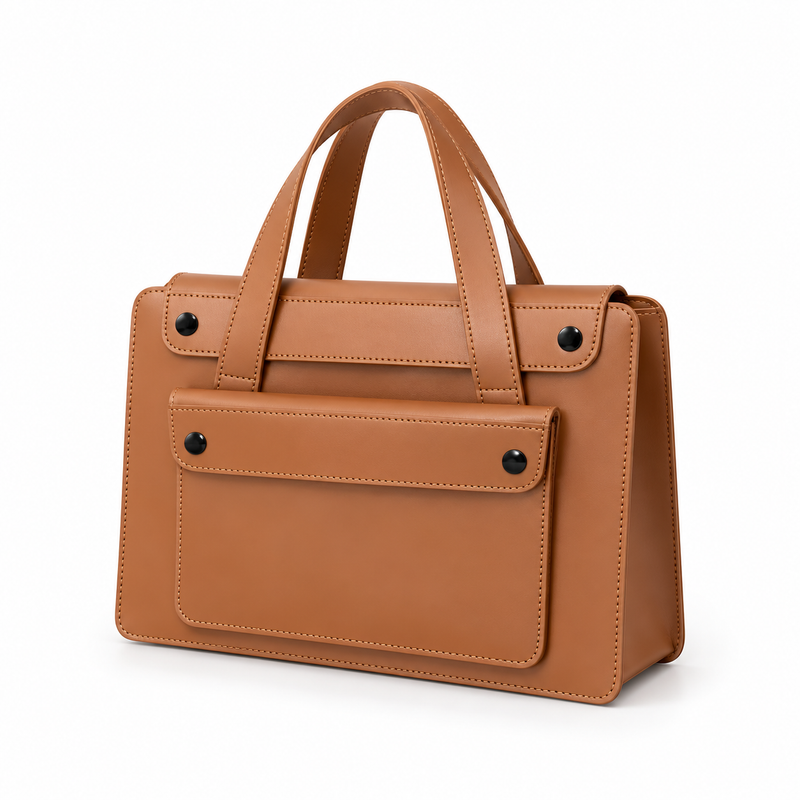 Camel Leather Laptop Bag With Handles-2