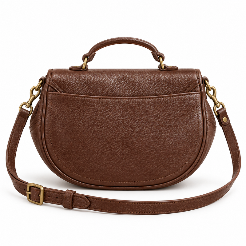 Vintage Coffee Brown Saddle Crossbody Bag-3