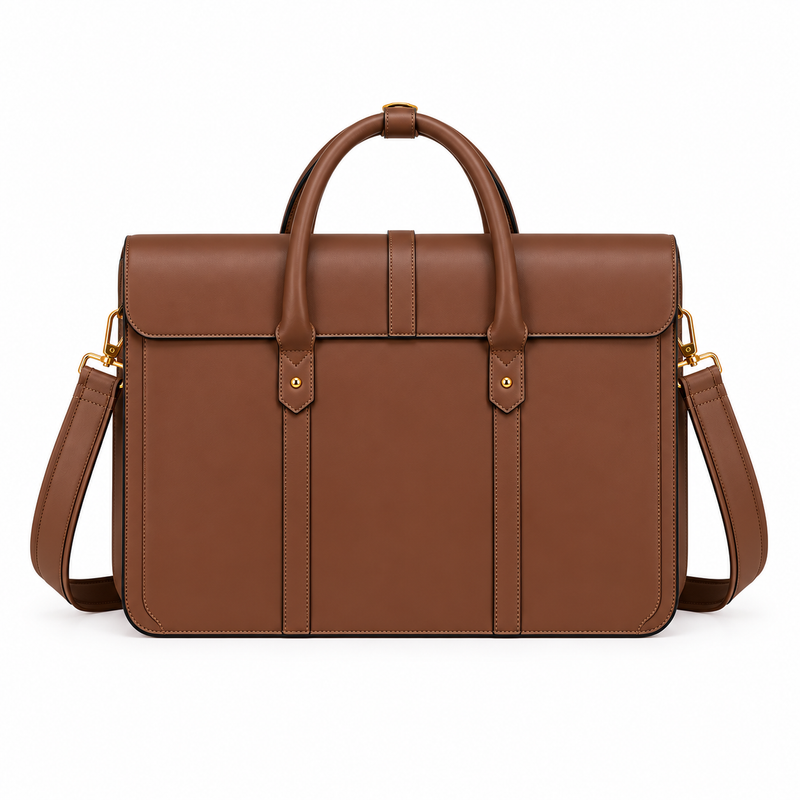 Brown Leather Laptop Bag With Bow-2