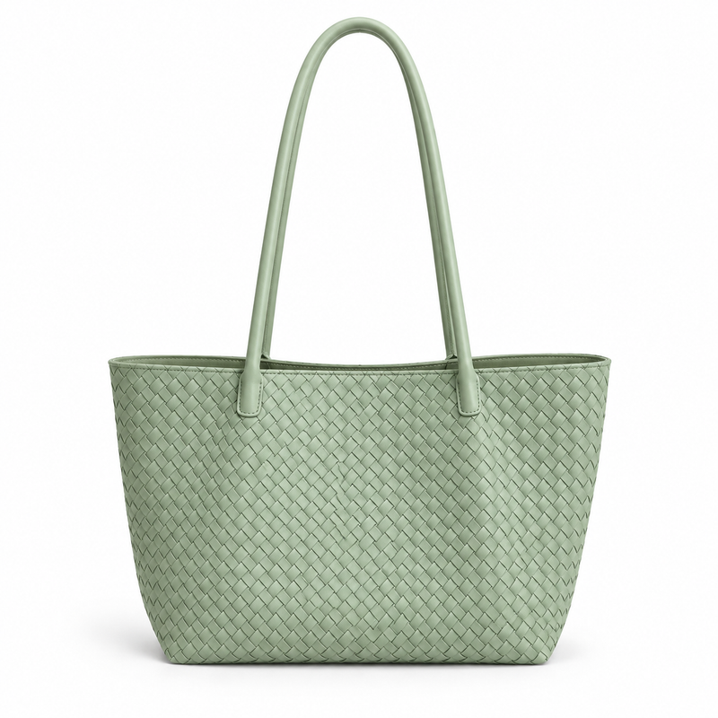 Sage Green Woven Heart Charm Tote-2