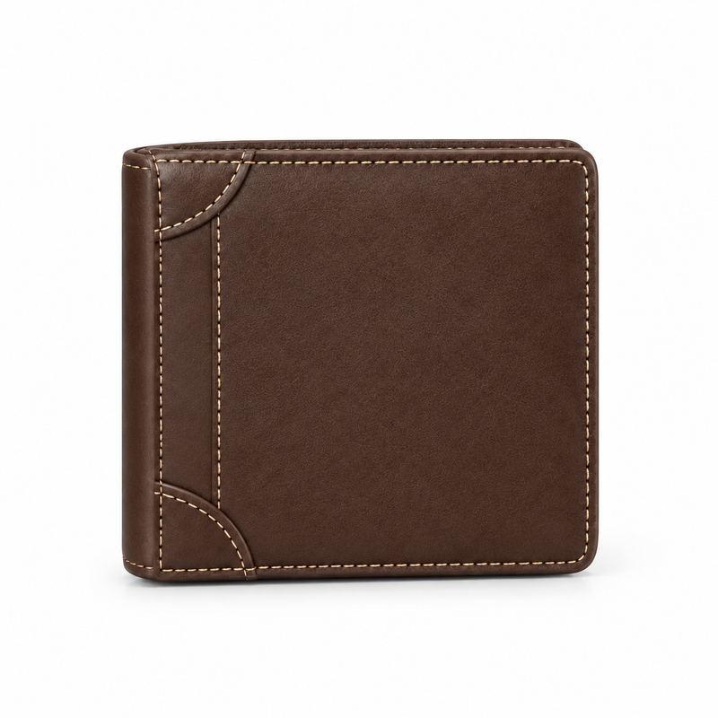 Classic Coffee Bifold Wallet With Stitching-2